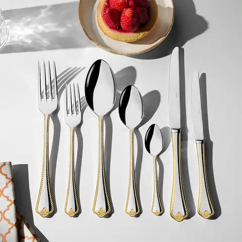 Fulya Altın Sade 12 Kişilik 89 Parça Deri Kutulu Çatal Kaşık Bıçak Takımı