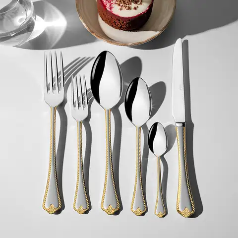 Fulya Altın Saten 6 Kişilik 36 Parça Kutulu Çatal Kaşık Bıçak Takımı