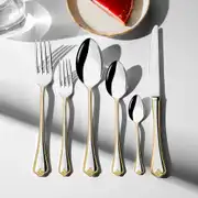 Fulya Altın Sade 6 Kişilik 36 Parça Çatal Kaşık Bıçak Takımı