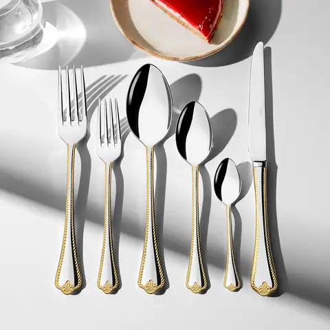 Fulya Altın Sade 6 Kişilik 36 Parça Çatal Kaşık Bıçak Takımı