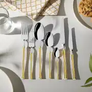Marbella Altın Sade 12 Kişilik 84 Parça Çatal Kaşık Bıçak Takımı