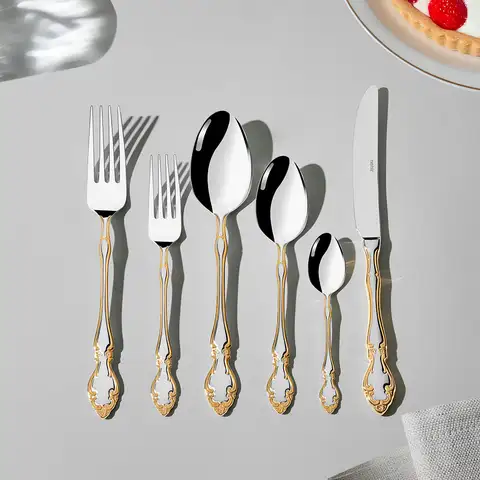 Adriana Altın Sade 6 Kişilik 36 Parça Çatal Kaşık Bıçak Takımı