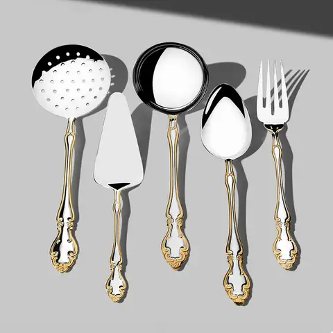 Adriana Altın Sade 5 Parça Paslanmaz Çelik Servis Takımı