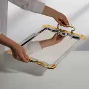 Babil Altın Saten Çelik Çay Tepsi