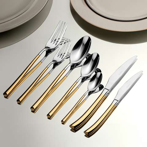 Elegance Altın Sade 12 Kişilik 84 Parça Kutulu Çatal Kaşık Bıçak Takımı