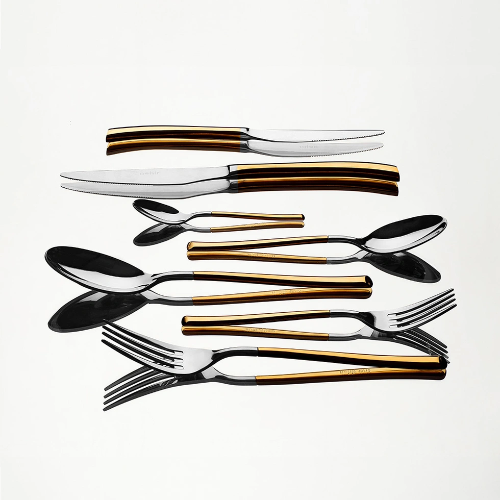 Elegance Altın Sade 12 Kişilik 84 Parça Kutulu Çatal Kaşık Bıçak Takımı