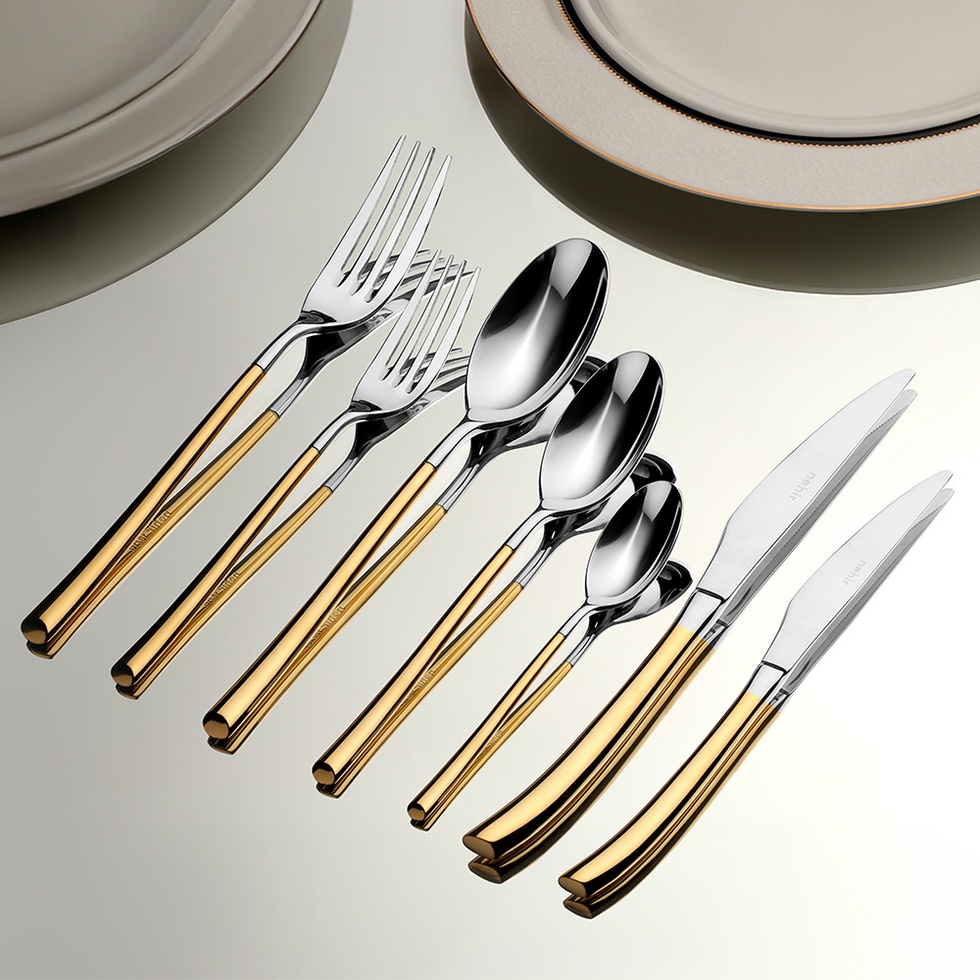 Elegance Altın Sade 12 Kişilik 84 Parça Deri Kutulu Çatal Kaşık Bıçak Takımı
