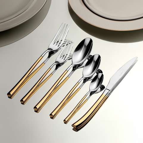 Elegance Altın Sade 12 Kişilik 72 Parça Kutulu Çatal Kaşık Bıçak Takımı
