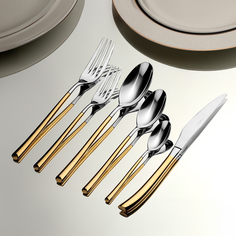 Elegance Altın Sade 12 Kişilik 72 Parça Kutulu Çatal Kaşık Bıçak Takımı