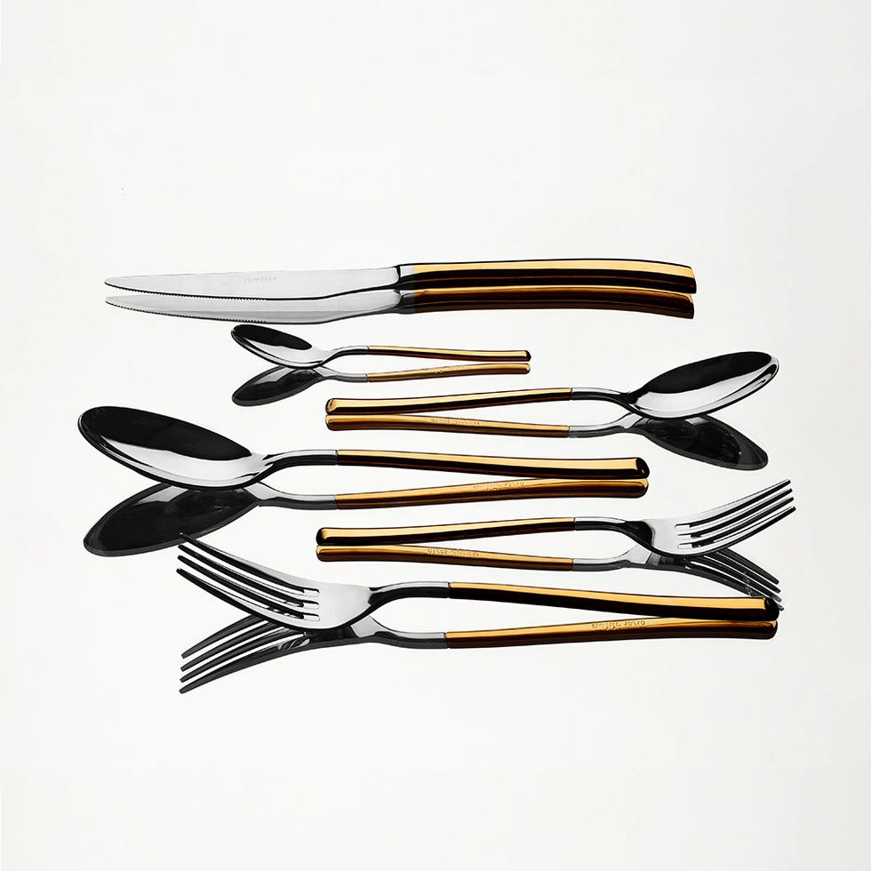 Elegance Altın Sade 12 Kişilik 72 Parça Kutulu Çatal Kaşık Bıçak Takımı