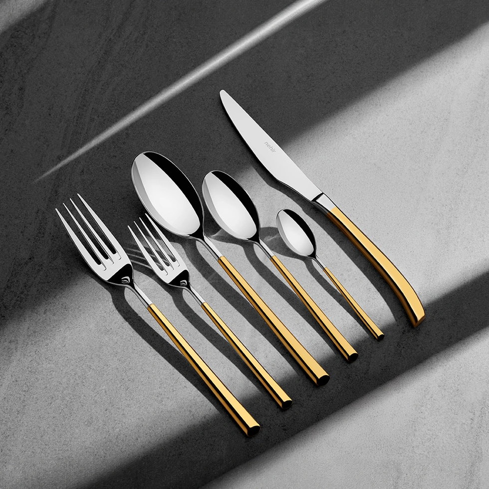 Elegance Altın Sade 6 Kişilik 36 Parça Kutulu Çatal Kaşık Bıçak Takımı