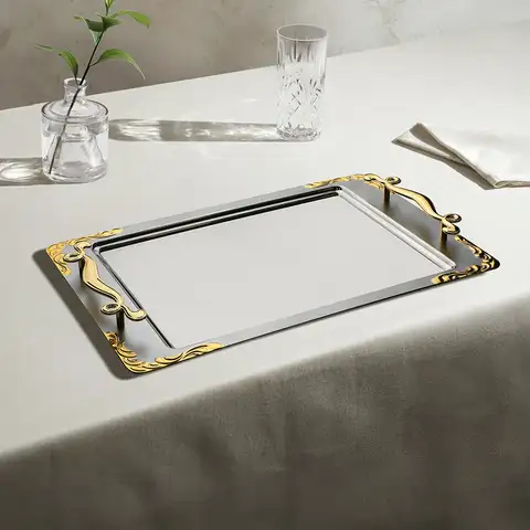 Lalezar Altın Saten Çelik Çay Tepsi