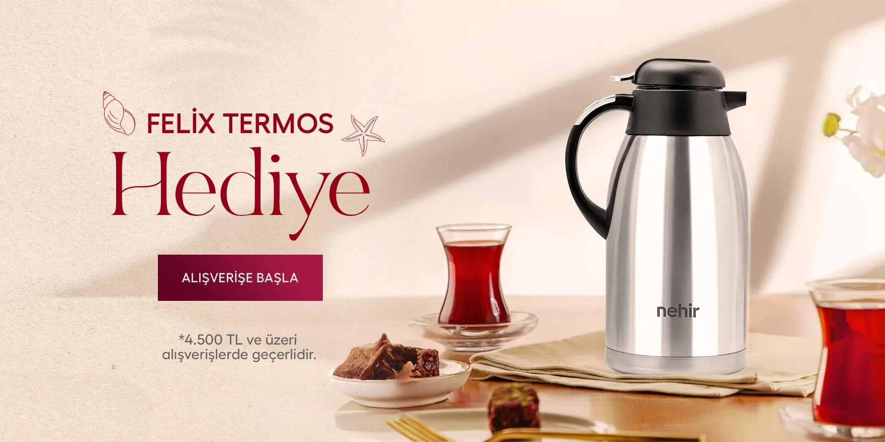 4500 TL ve Üzerine Felix 2 Litre Çelik Termos Hediye!