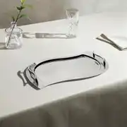 Gizem Sade Çizgi Desenli Çelik Kahve Tepsi