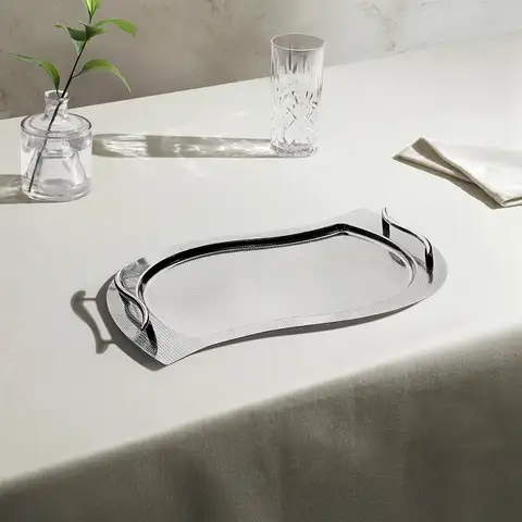 Gizem Sade Çizgi Desenli Çelik Kahve Tepsi