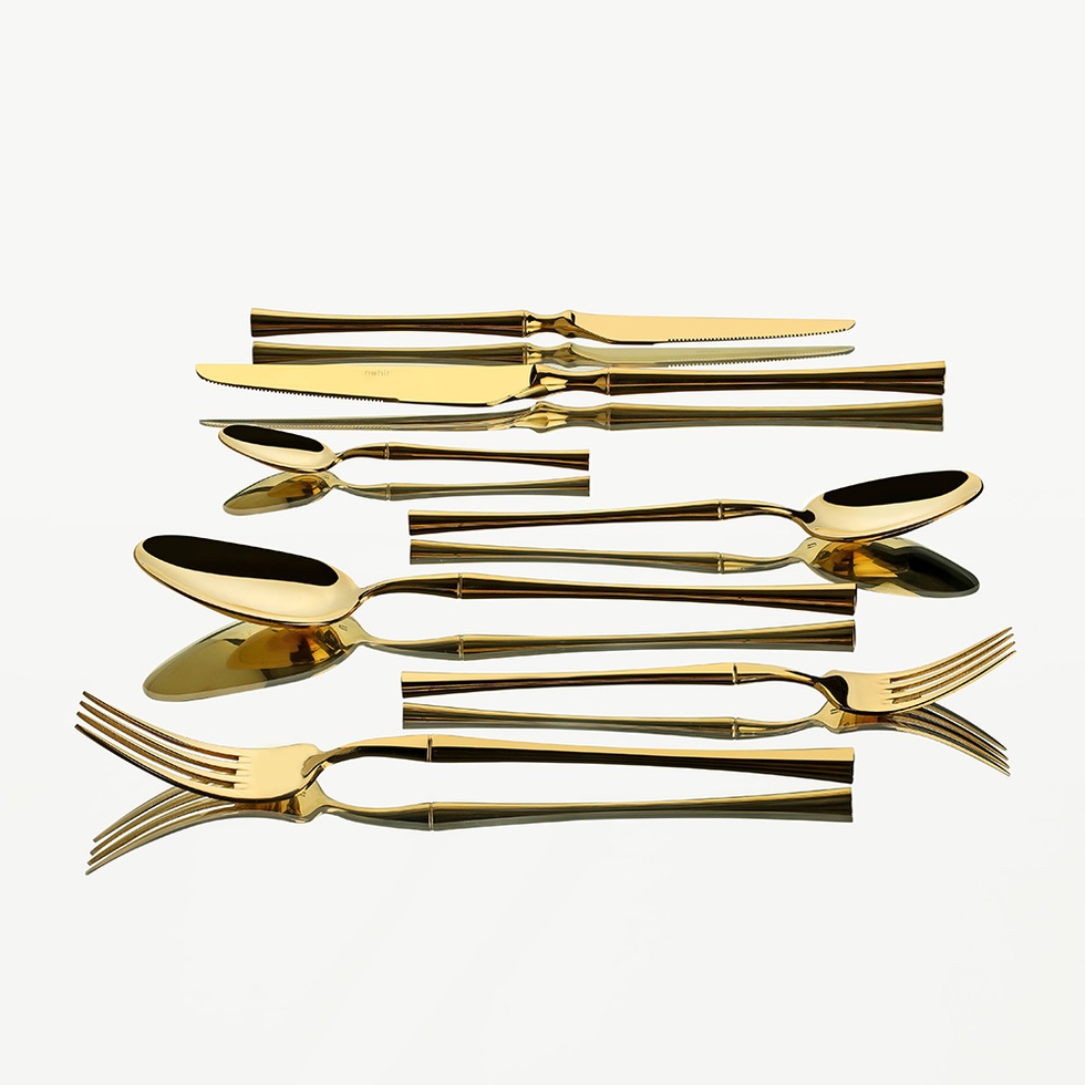 Marbella Full Altın 12 Kişilik 84 Parça Kutulu Çatal Kaşık Bıçak Takımı
