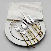 Marbella Altın Saten 12 Kişilik 84 Parça Deri Çatal Kaşık Bıçak Takımı