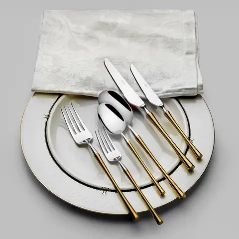 Marbella Altın Saten 12 Kişilik 84 Parça Deri Çatal Kaşık Bıçak Takımı