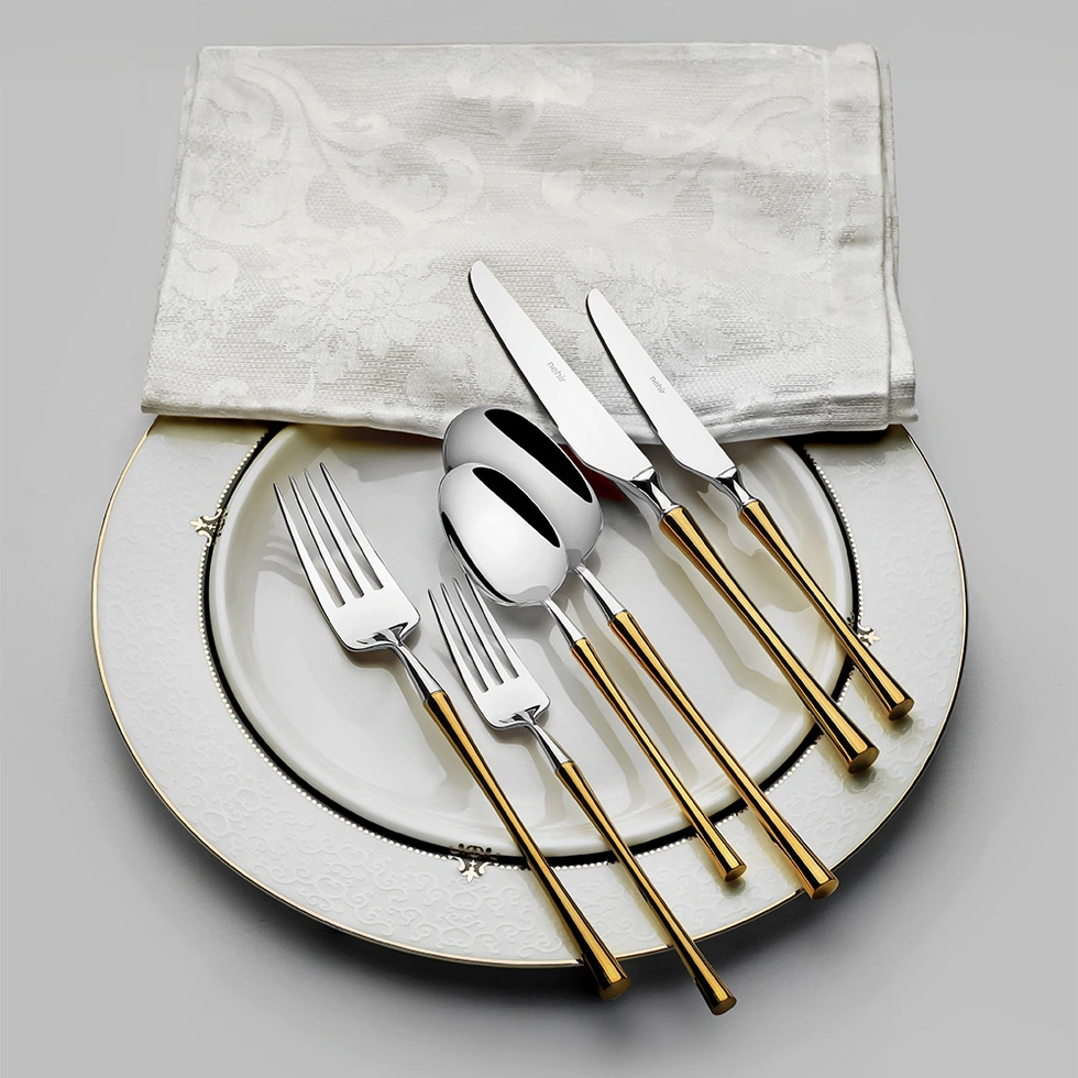 Marbella Altın Saten 12 Kişilik 84 Parça Deri Çatal Kaşık Bıçak Takımı