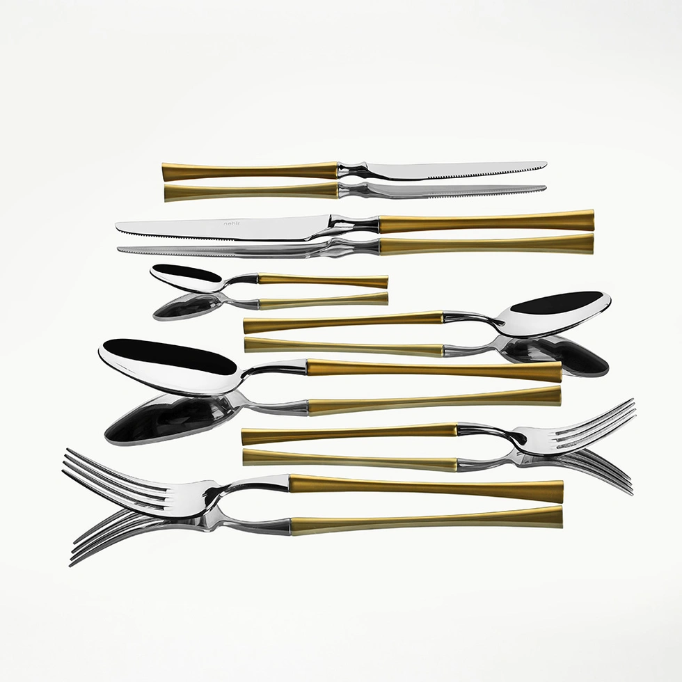 Marbella Altın Saten 12 Kişilik 84 Parça Deri Çatal Kaşık Bıçak Takımı