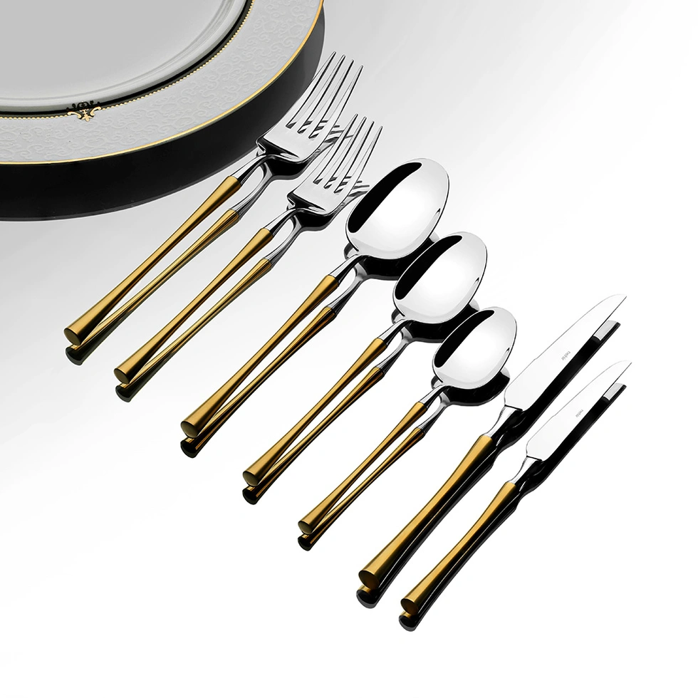 Marbella Altın Saten 12 Kişilik 84 Parça Deri Çatal Kaşık Bıçak Takımı