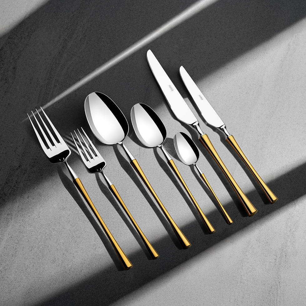 Marbella Altın Saten 12 Kişilik 84 Parça Deri Çatal Kaşık Bıçak Takımı