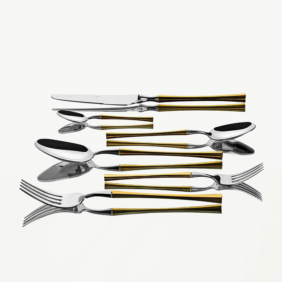 Marbella Altın Sade 12 Kişilik 72 Parça Çatal Kaşık Bıçak Takımı