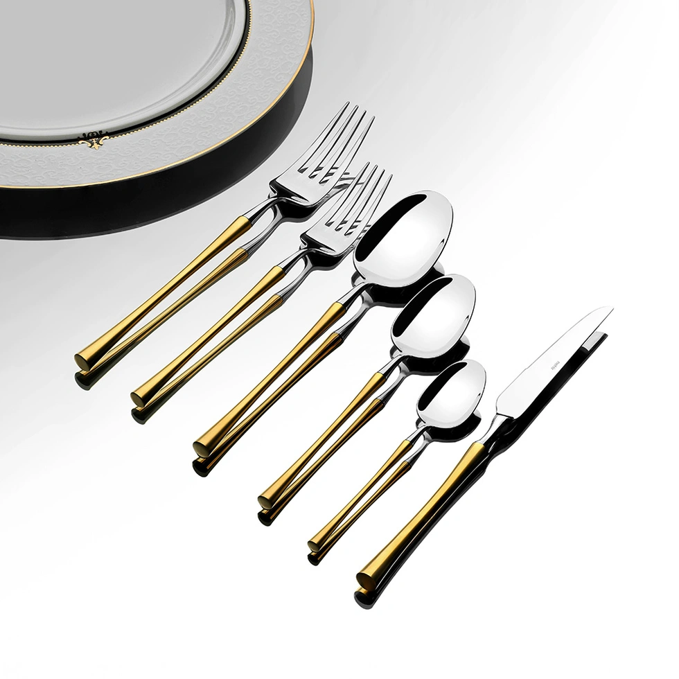 Marbella Altın Sade 12 Kişilik 72 Parça Çatal Kaşık Bıçak Takımı