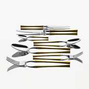 Marbella Altın Sade 12 Kişilik 84 Parça Deri Kutulu Çatal Kaşık Bıçak Takımı