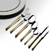 Marbella Altın Sade 12 Kişilik 84 Parça Deri Kutulu Çatal Kaşık Bıçak Takımı