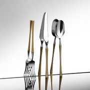 Marbella Altın Sade 12 Kişilik 84 Parça Deri Kutulu Çatal Kaşık Bıçak Takımı