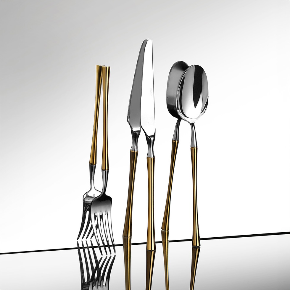 Marbella Altın Sade 12 Kişilik 84 Parça Deri Kutulu Çatal Kaşık Bıçak Takımı