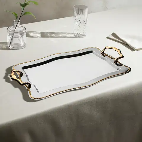 Zincir Altın Sade Çelik Çay Tepsi