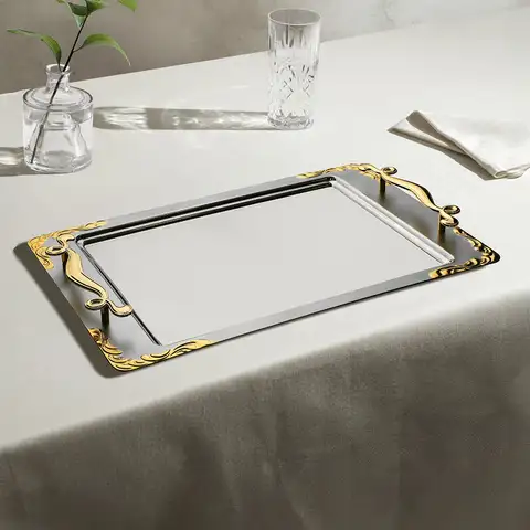 Lalezar Altın Saten Çelik Kahve Tepsi