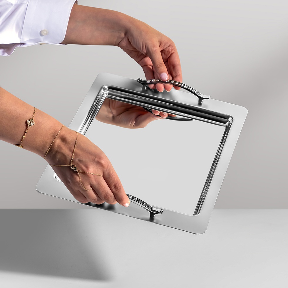 Rana 2'li Saten Çelik Tepsi Seti