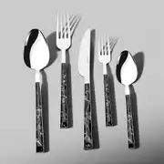 Tulip Siyah 6 Kişilik Mermer Desenli 30 Parça Çatal Kaşık Bıçak Takımı