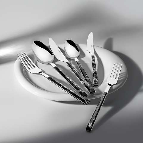 Tulip Siyah 6 Kişilik Mermer Desenli 36 Parça Çatal Kaşık Bıçak Takımı