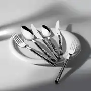 Tulip Siyah 6 Kişilik Mermer Desenli 36 Parça Çatal Kaşık Bıçak Takımı