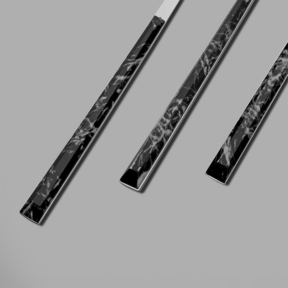 Tulip Siyah 6 Kişilik Mermer Desenli 36 Parça Çatal Kaşık Bıçak Takımı