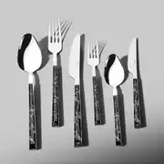 Tulip Siyah 6 Kişilik Mermer Desenli 36 Parça Çatal Kaşık Bıçak Takımı