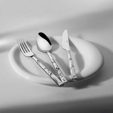 Flora Beyaz 6 Kişilik Desenli 18 Parça Çatal Kaşık Bıçak Takımı