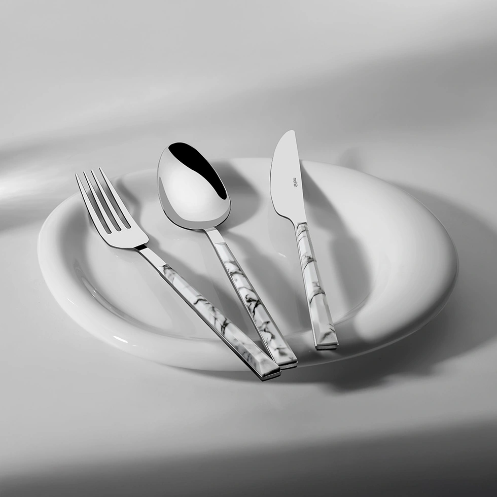 Flora Beyaz 6 Kişilik Desenli 18 Parça Çatal Kaşık Bıçak Takımı