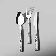 Flora Beyaz 6 Kişilik Desenli 18 Parça Çatal Kaşık Bıçak Takımı