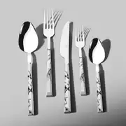 Flora Beyaz 6 Kişilik Desenli 30 Parça Çatal Kaşık Bıçak Takımı