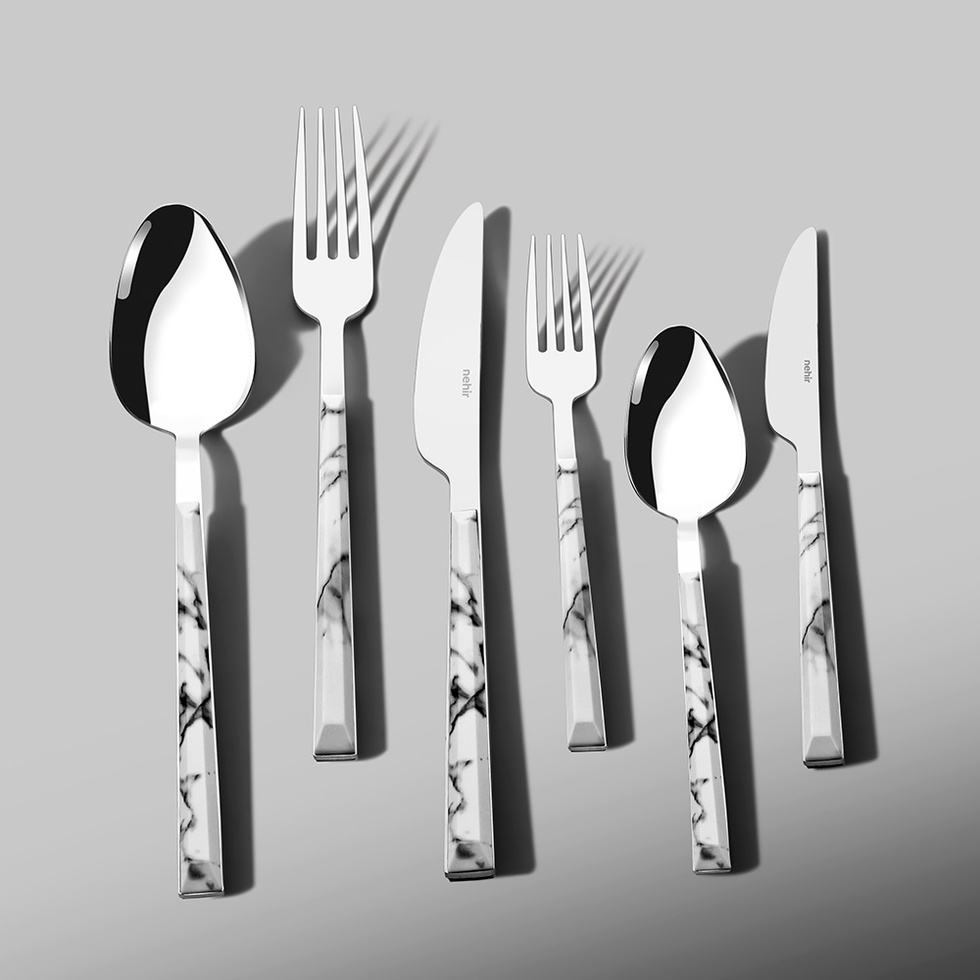 Flora Beyaz 6 Kişilik Desenli 36 Parça Çatal Kaşık Bıçak Takımı